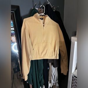 pacsun yellow cropped quarter zip sweatshirtt